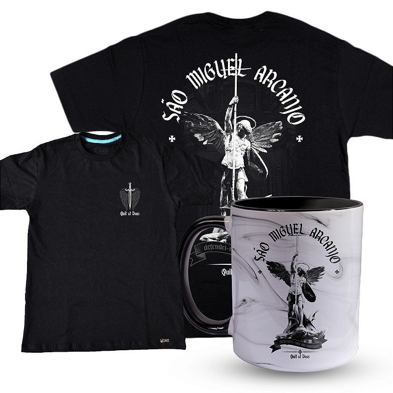 Kit Camiseta São Miguel Arcanjo Monocromático + Caneca - ref 217