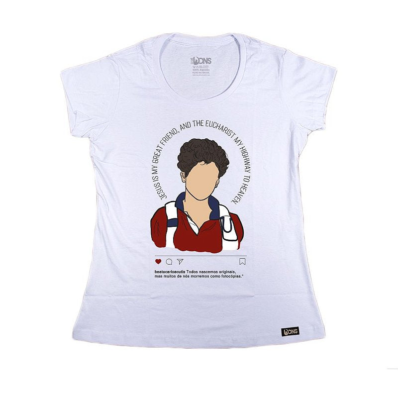 Women’s Fitted Tee – Carlo Acutis Illustration