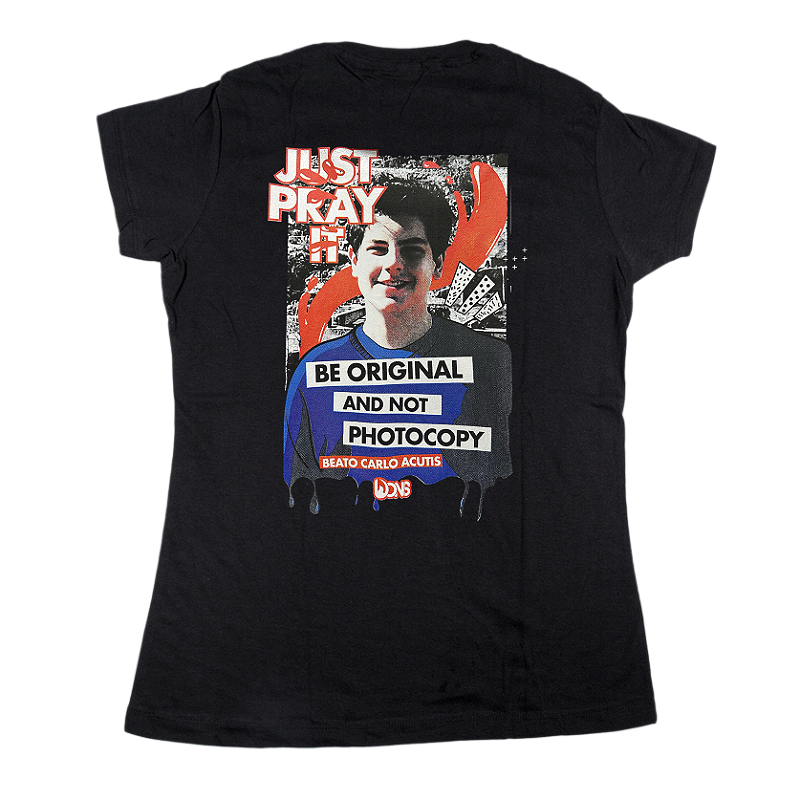 Women’s Fitted Tee – Carlo Acutis Photocopy