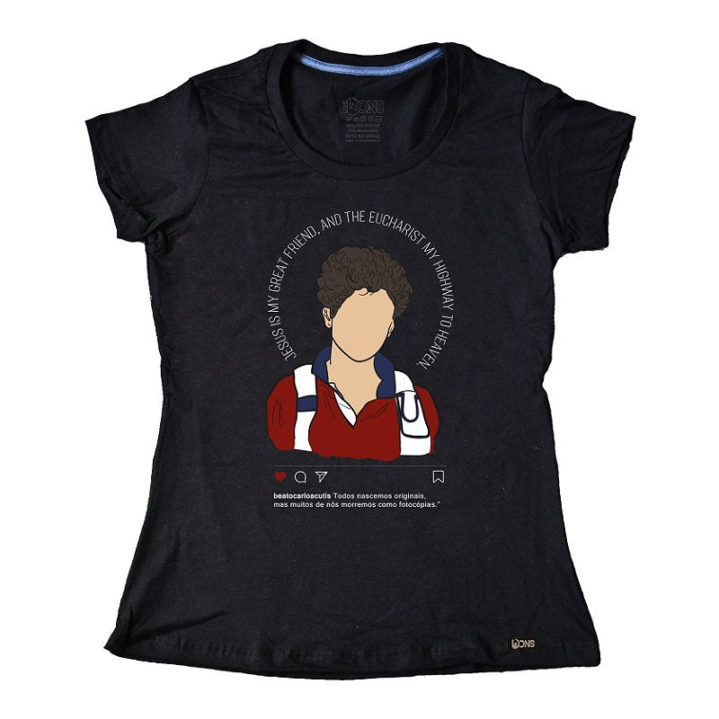 Women’s Fitted Tee – Carlo Acutis Illustration