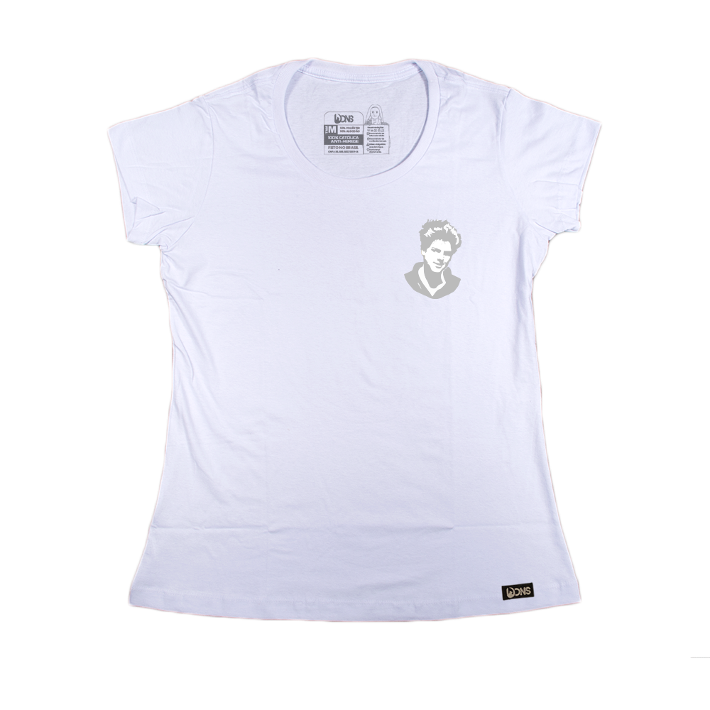 Women’s Fitted Tee – Saint Carlo Acutis “Not I, but God” - White