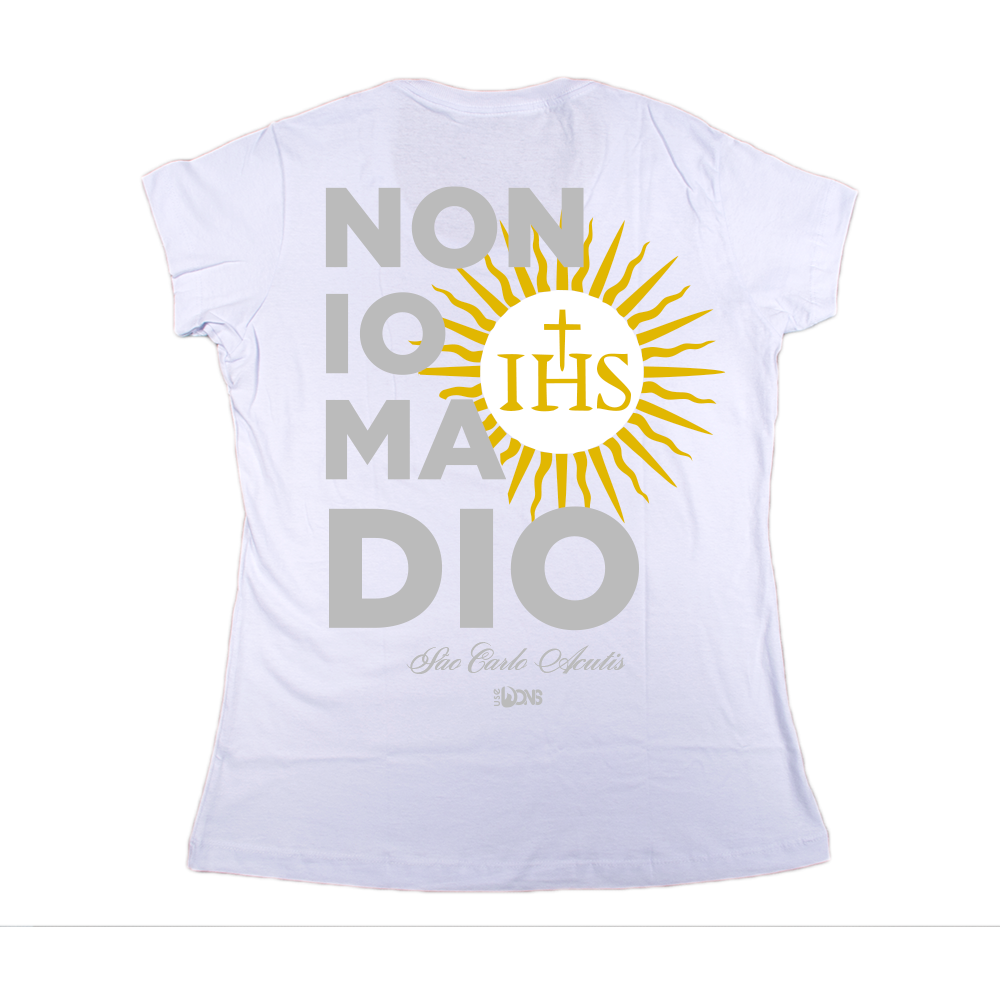 Women’s Fitted Tee – Saint Carlo Acutis “Not I, but God” - White