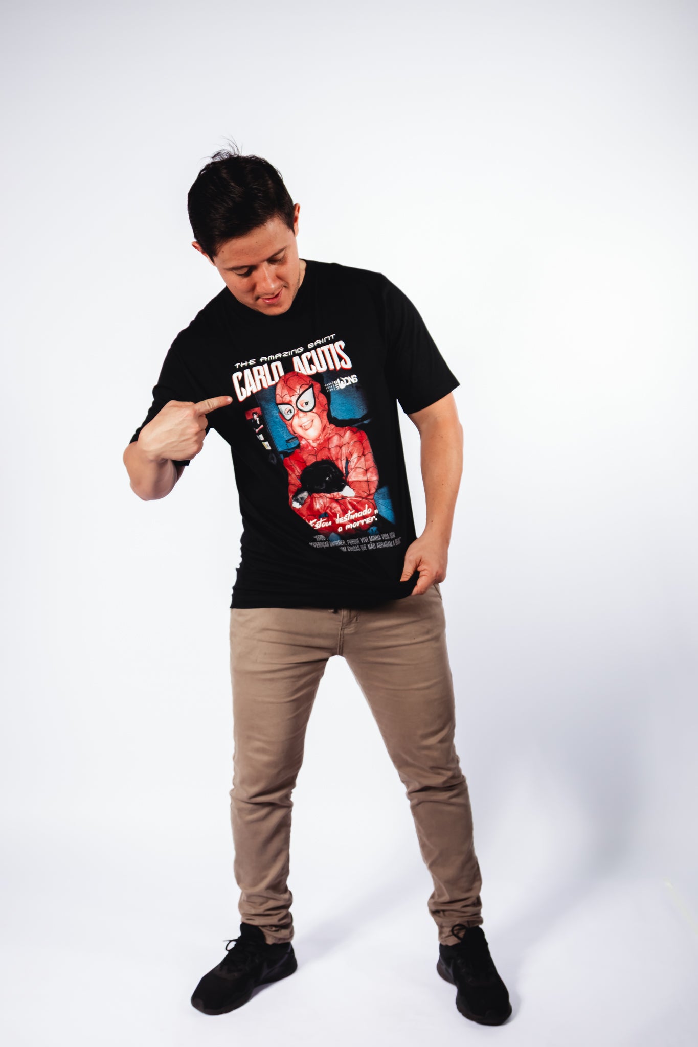 Saint Carlo Acutis Superhero T-Shirt - Black