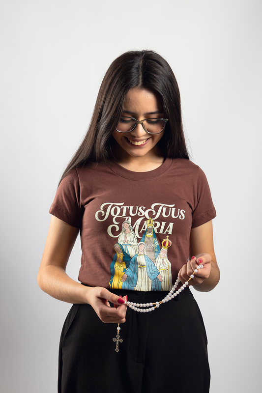 Women’s Fitted Tee – Totus Tuus Mary - Brown - Ref. 3225