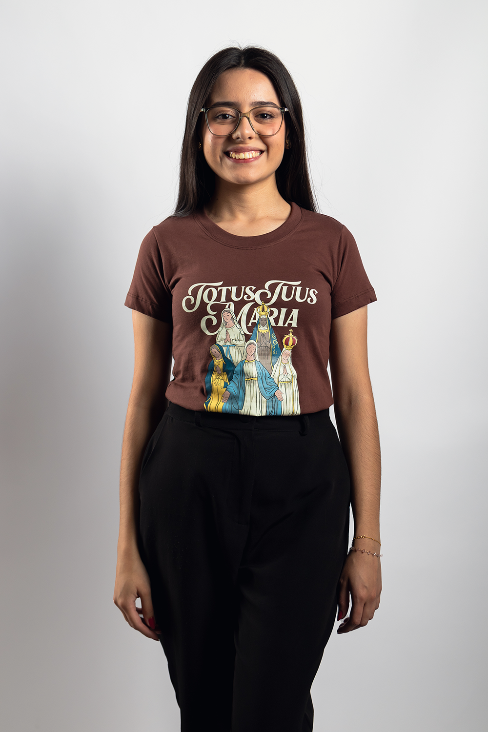 Women’s Fitted Tee – Totus Tuus Mary - Brown - Ref. 3225