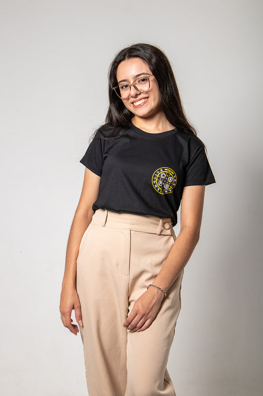 Women’s Fitted Tee – Saint Benedict Medallion - Black - Ref. 3226