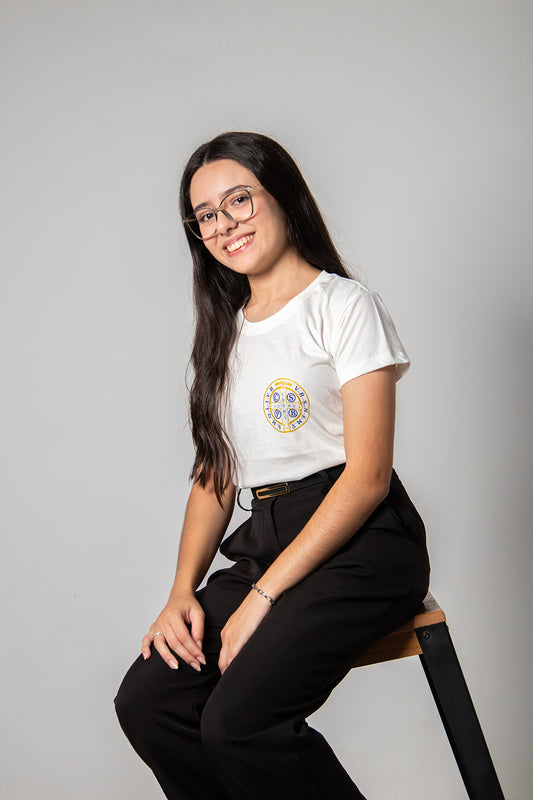 Women’s Fitted Tee – Saint Benedict Medallion - Off White - Ref. 3226