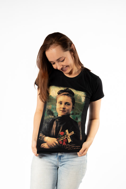 Women’s Fitted Tee Santa Teresinha do Menino Jesus Quadro - Preto ref 3256
