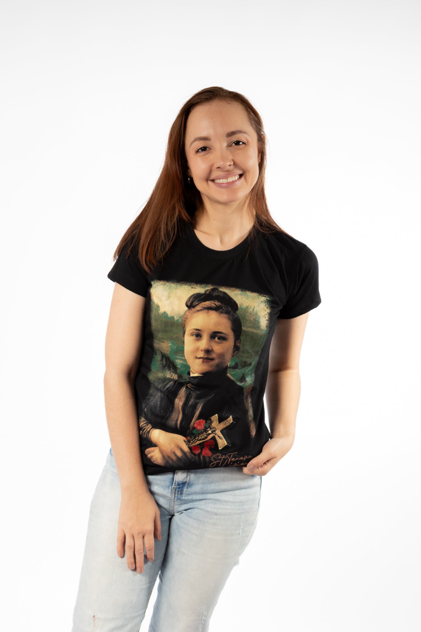 Baby Look Santa Teresinha do Menino Jesus Quadro - Preto ref 3256