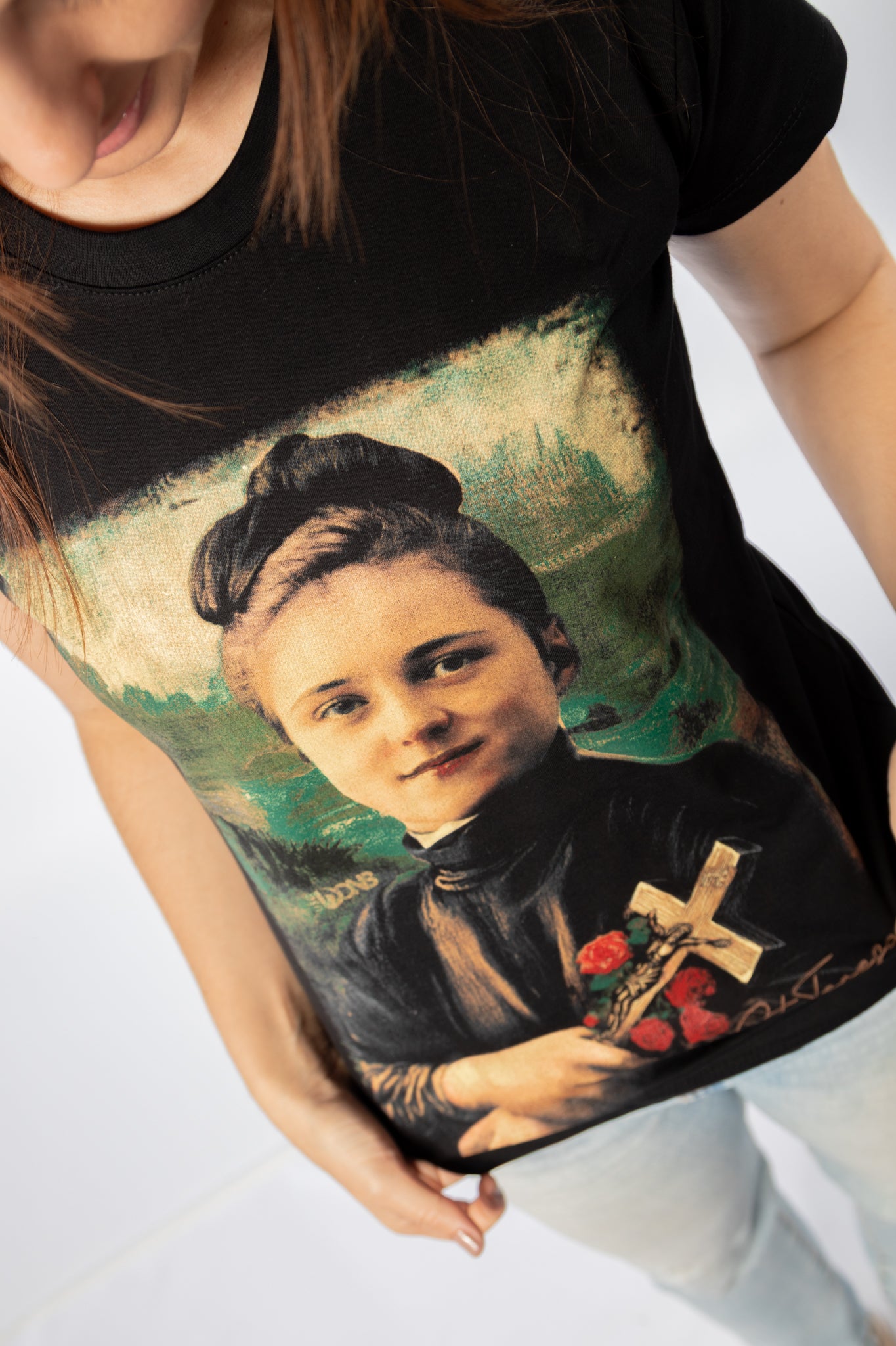 Women’s Fitted Tee Santa Teresinha do Menino Jesus Quadro - Preto ref 3256