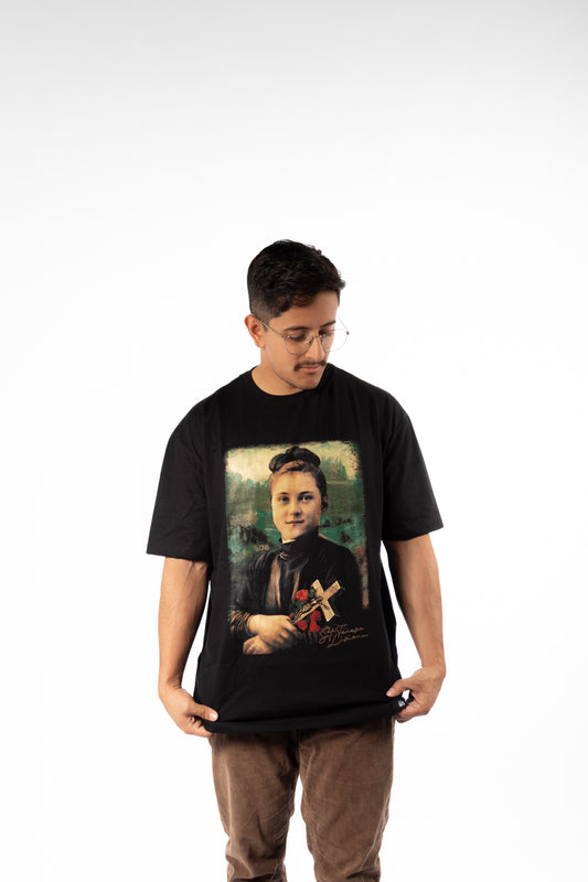 Oversized T-Shirt – Saint Thérèse of the Child Jesus Portrait - Black