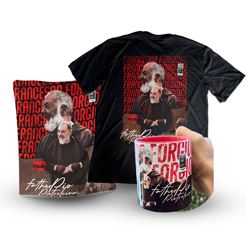 Kit Camiseta Oversized São Padre Pio + Caneca + Bandeira ref 282
