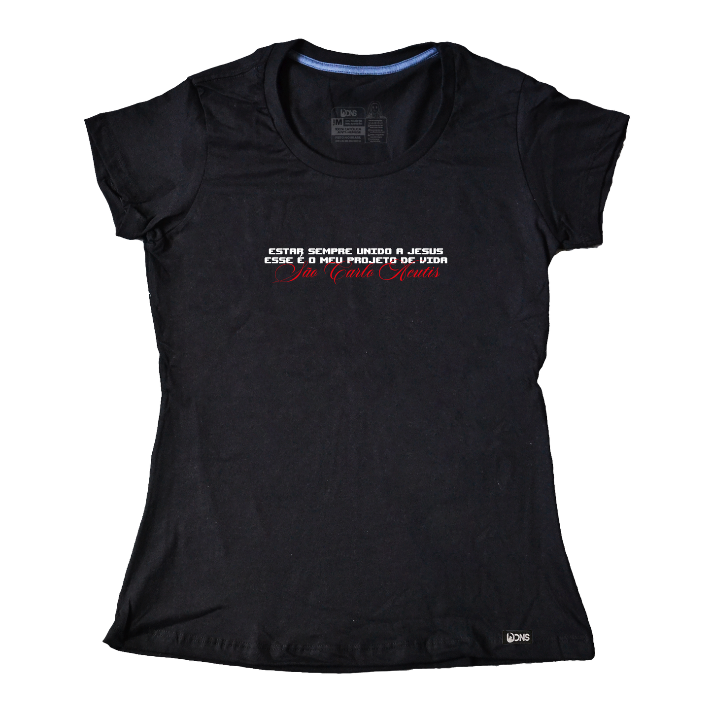 Women’s Fitted Tee São Carlo Acutis Foto - Preto ref 3254