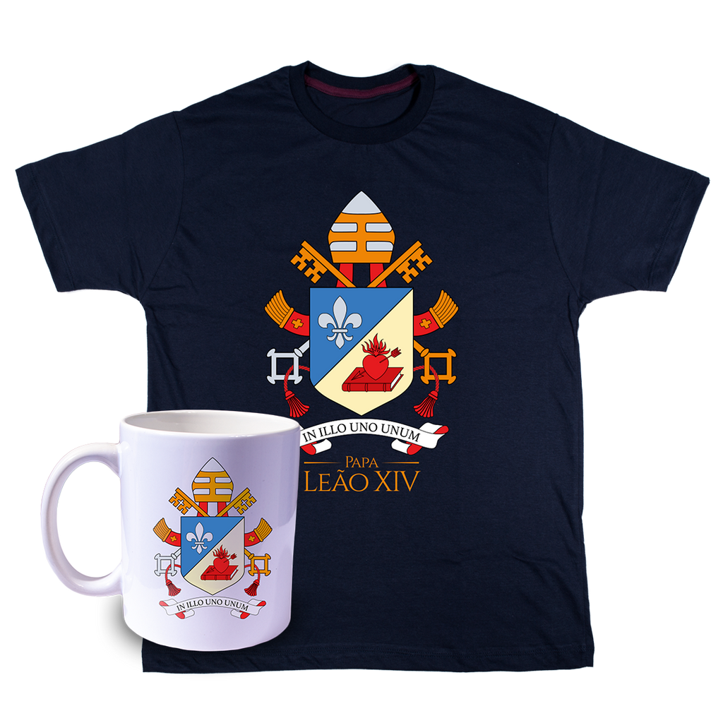 Kit Camiseta Brasão papa Leão XIV + Caneca ref 3242