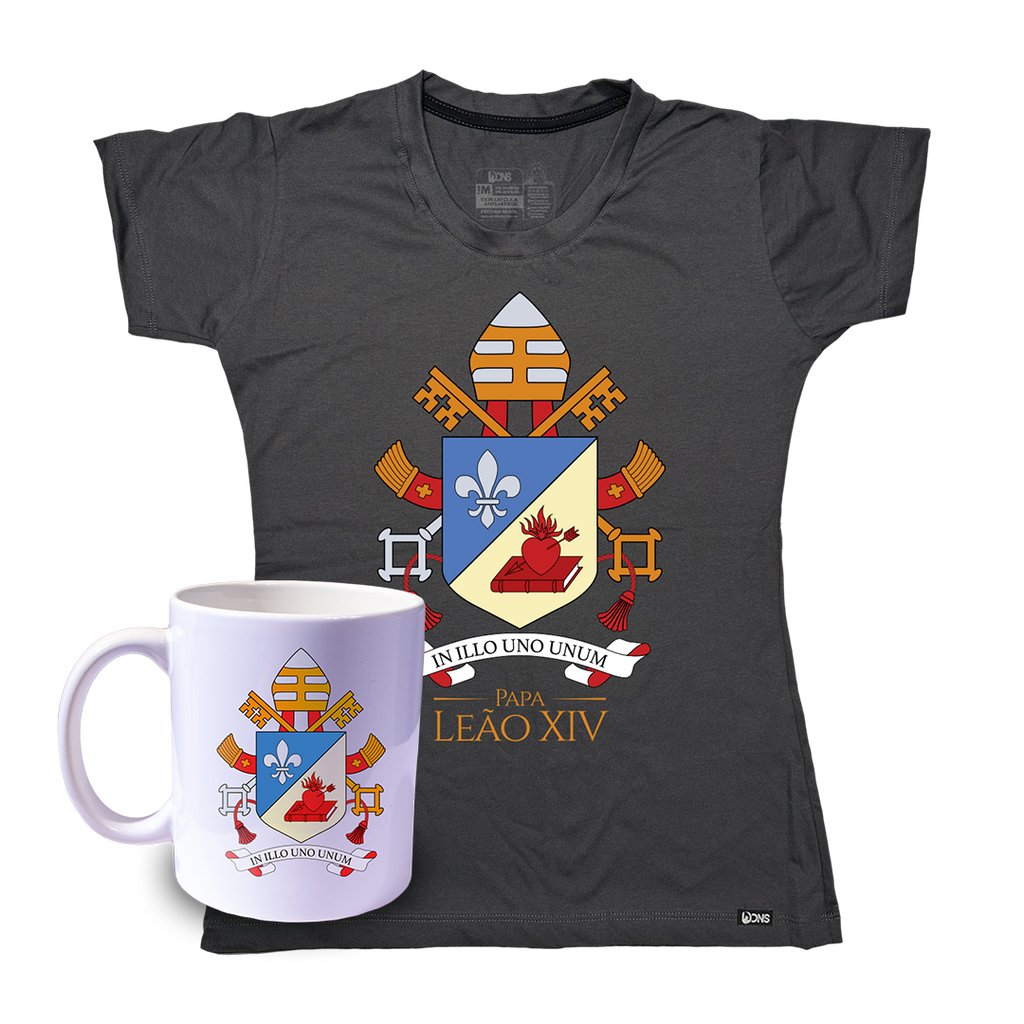 Kit Baby Look Brasão papa Leão XIV + Caneca ref 3242